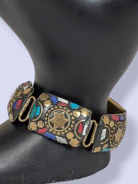 Vintage Brass Mosaic Panel Bracelet